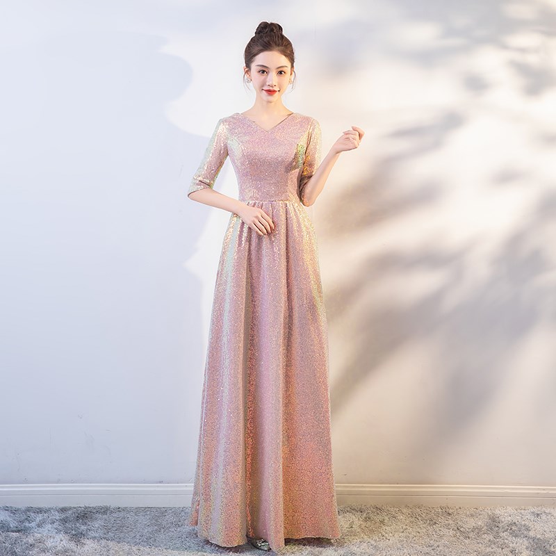 好货演出服主持人女长裙钢琴演奏指挥服装大合唱团红歌亮片晚礼服