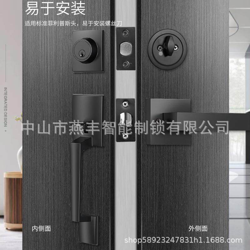 美式大拉手锁锌合金呆锁木门把手锁机械门锁酒店室内锁房门锁