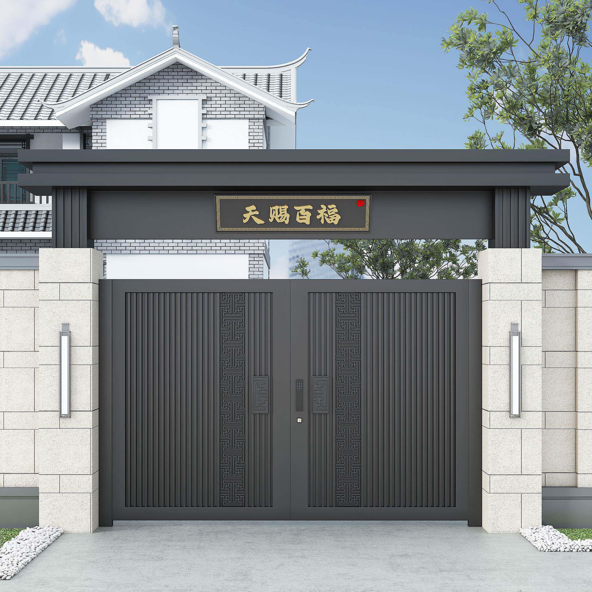 大门铝铝合金合金庭院院子农村开庭门楼大门电动双开大门自建房建