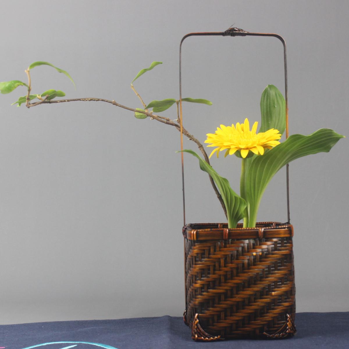 竹编花器中式仿古花插茶道花瓶摆件传统插花花篮花艺配件竹篮子