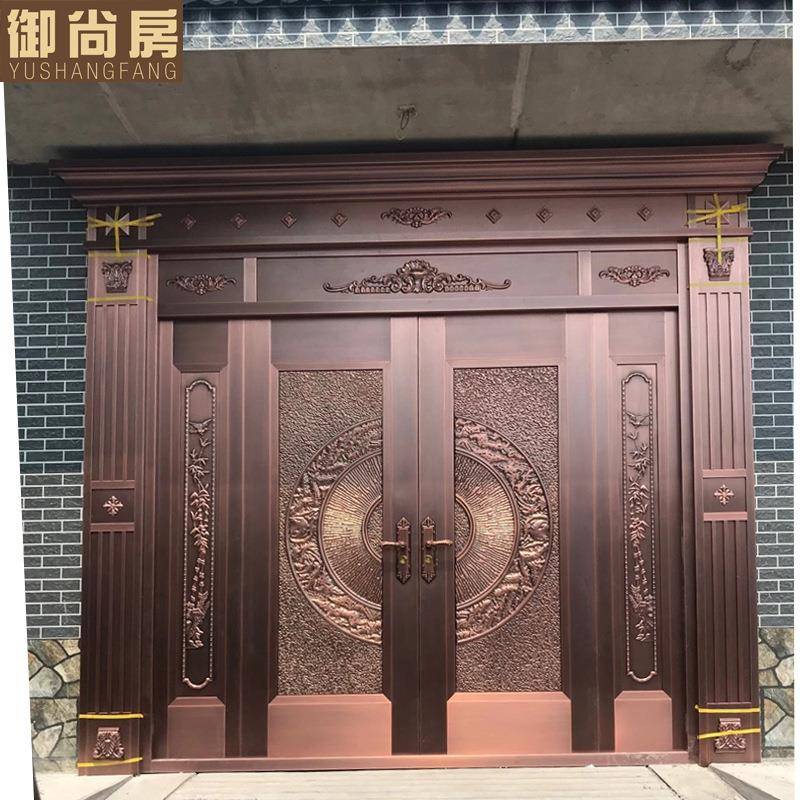 御尚房别墅大门铜门双开玻璃门防盗入户门仿古不锈钢真铜门