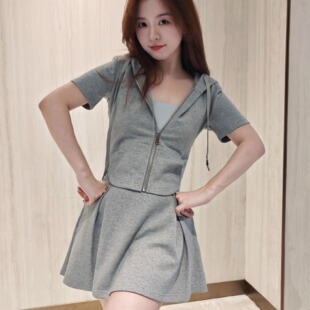 【大恩强推|截击时分】灰色运动套装修身卫衣休闲跑步短裙套装