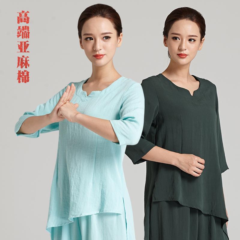 直销武当燕尾式亚麻太极服女夏季新品晨练武术服练功表演服