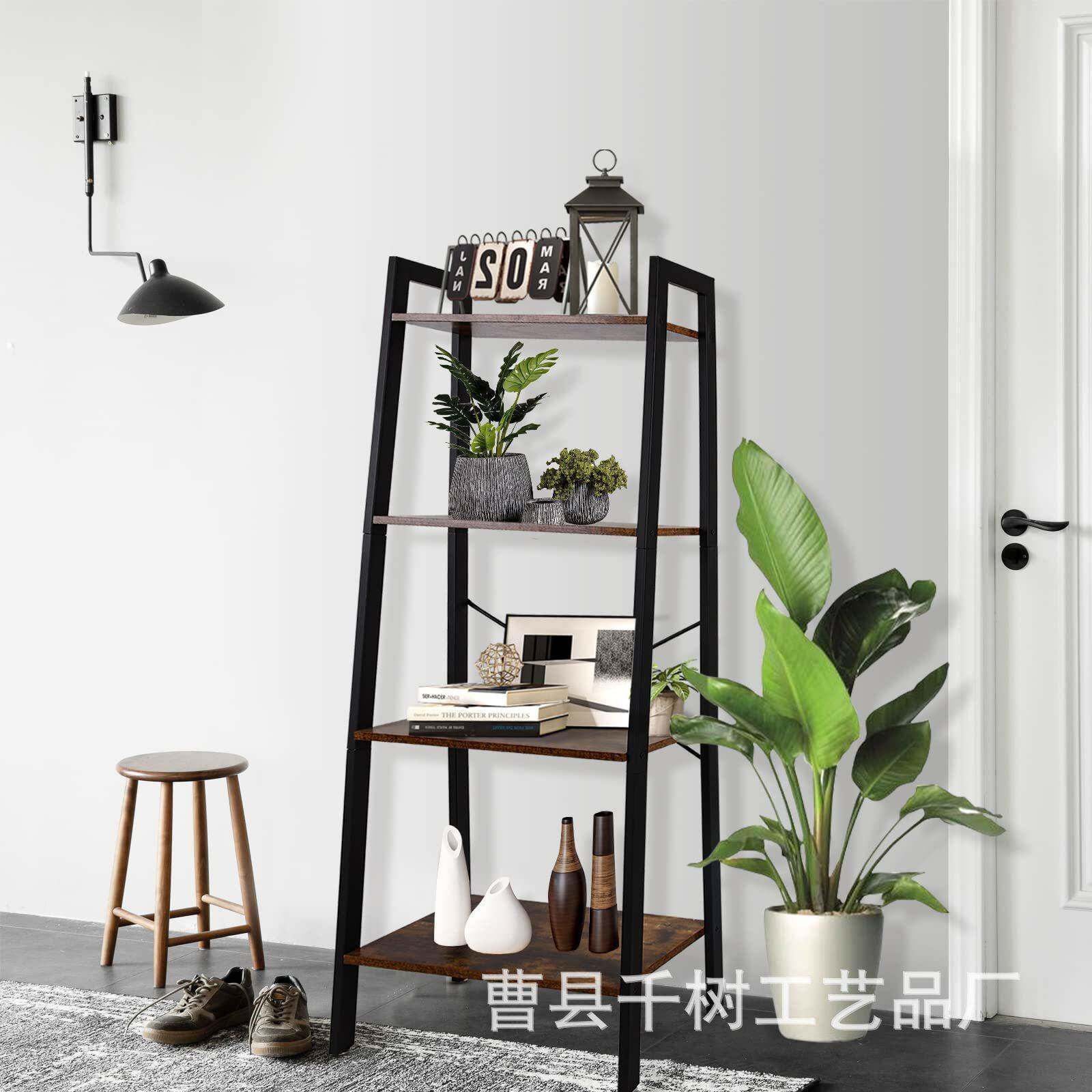 木制梯架开放式梯子储物架家用落地时置物架铁木结合收纳架