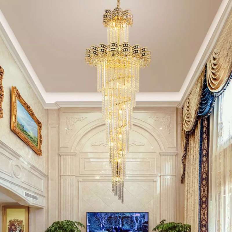 豪华别墅客厅楼梯长吊灯复式楼水晶大吊灯轻奢后现代楼中楼大厅灯