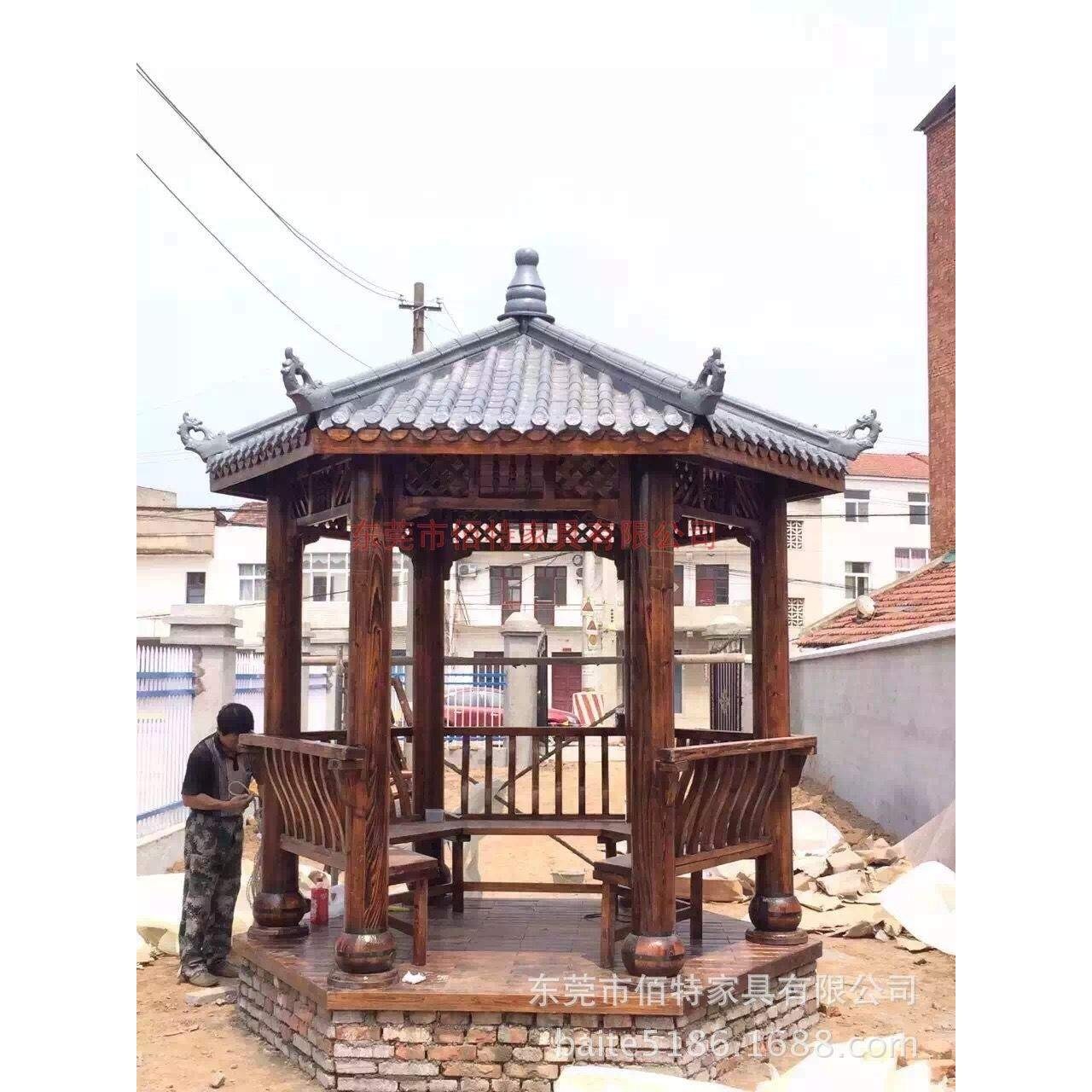 供应树脂瓦喷沙瓦面户外樟子松木实木凉亭