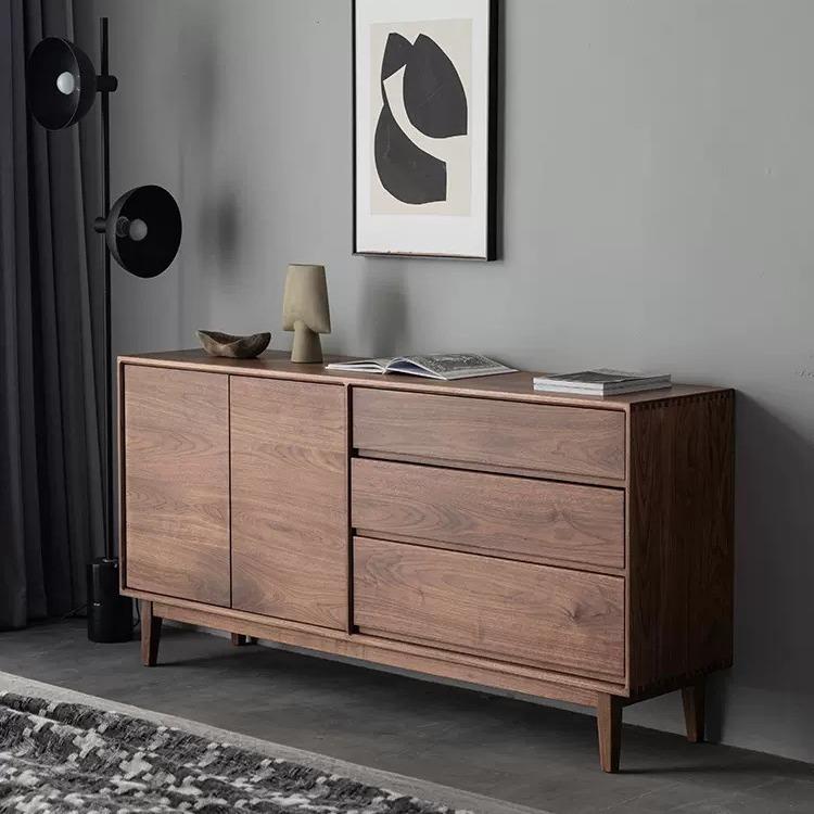 北欧实木黑胡桃木餐边柜储物柜家用玄关茶水柜客厅边柜收纳