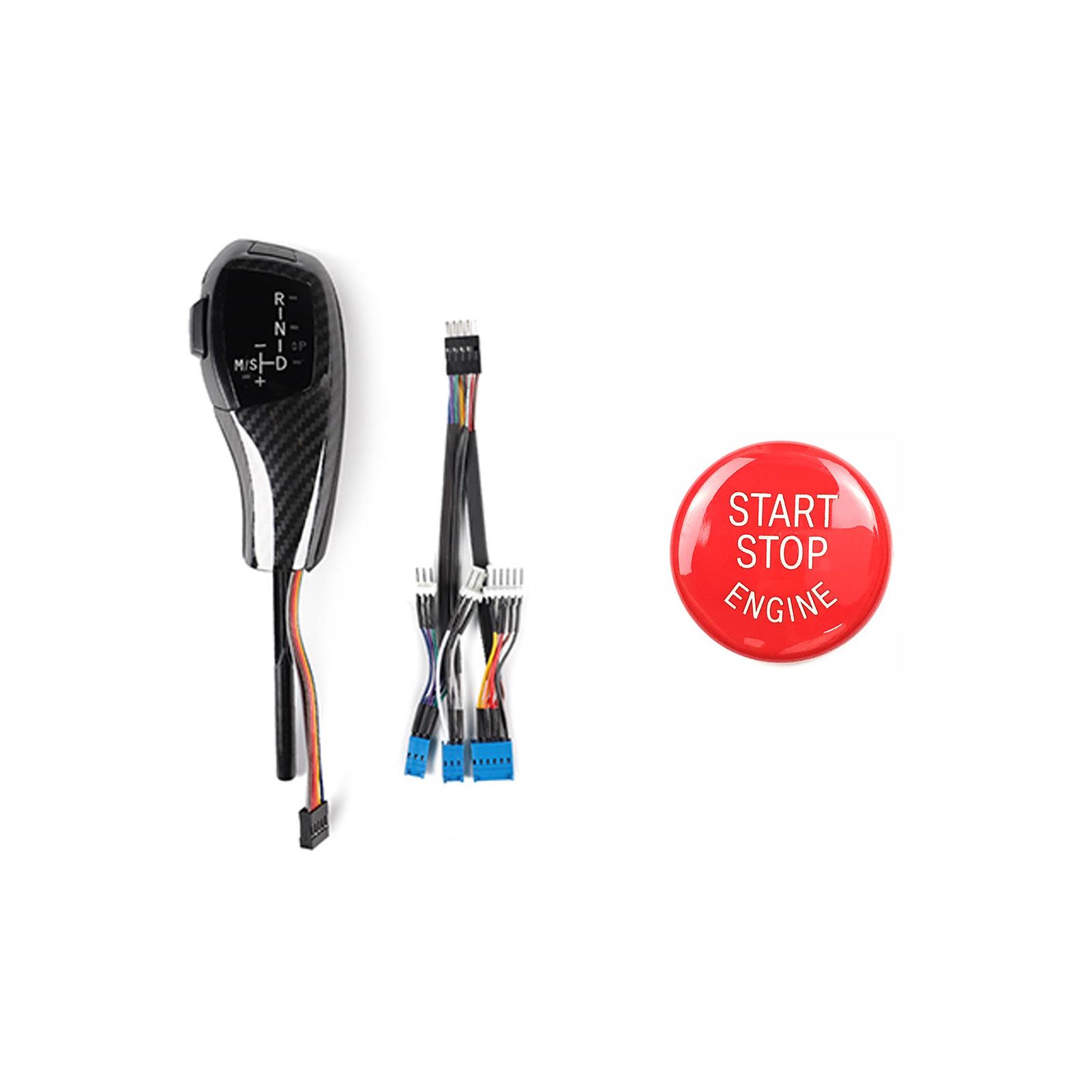 适用宝马E46e90e87碳纤维小鸡腿LED换档把头水晶按键排挡档替换式