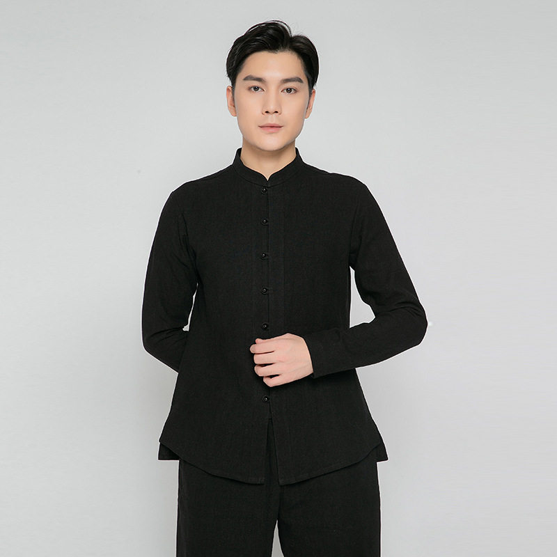 武农2023春ji新款粗麻套装纯色男士成人太极服传统武术服厂家直销