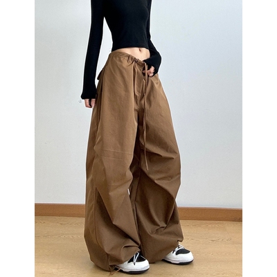棕色阔腿裤女2025新款春秋季宽松休闲裤高腰工装长裤垂感直筒裤子