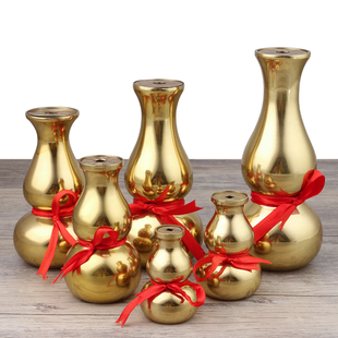 纯黄铜光身葫芦花瓶佛堂居家玄关客厅招财纳福摆饰观音插花佛净瓶