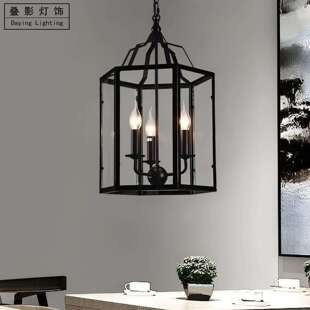 古风怀旧铁艺吊灯美式 店灯具 乡村玻璃箱餐厅卡座包厢酒吧民宿服装