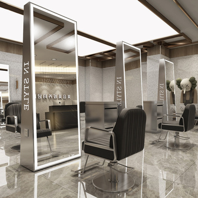 理发店专用理发镜子 单双面落地美发镜台带灯镜壁挂式发廊 LED镜