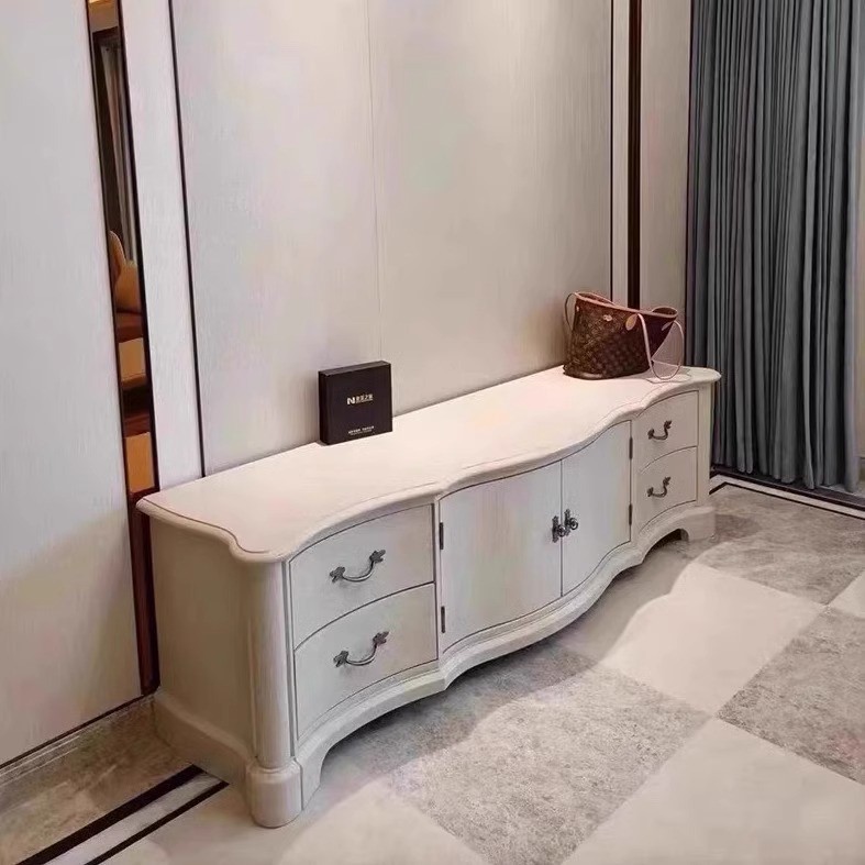 北美之家高端美式实木电视柜茶几现代简约复古白轻奢客厅电视柜