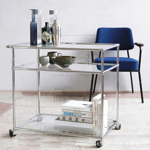 ins网红不锈钢手推车带轮餐车中古可移动创意茶几商用家用三层架