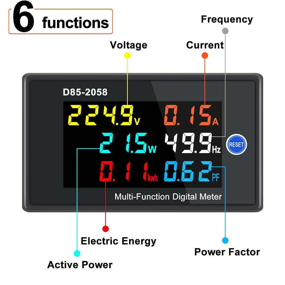 D85-2058单相数字液晶交流面板仪表电压电流频率电力监测仪