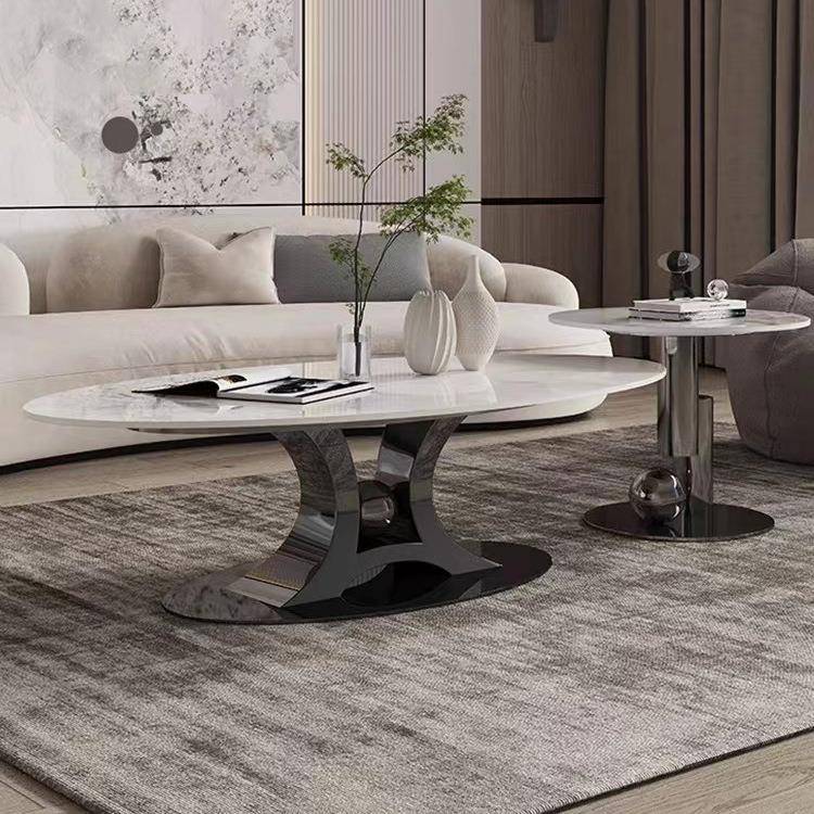 意式岩板茶几简约椭圆不锈钢现代轻奢客厅家用网红边几组合小户型