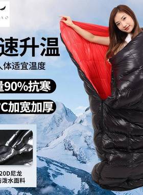 羽绒睡袋方格户外露营秋冬季加厚防寒双人拼接成人保暖单睡袋