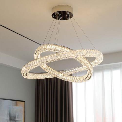 2023年新款客厅圆环楼梯大吊灯后现代轻奢圈圈主卧创意餐厅水晶灯