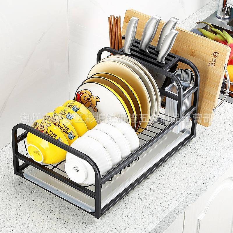 不锈钢碗碟收纳架沥水架筷子筒厨房置物架简约多层盘子碗碟架放碗