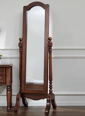 美式复古实木全身镜家用试衣镜穿衣镜法式复古带储物欧式落地镜