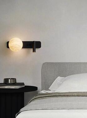 现代简约高级感黑色可旋转全铜云石壁灯卧室床头灯轻奢客厅墙灯