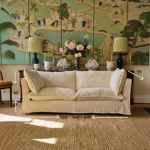 美式复古布艺沙发家用民宿客厅可拆洗棉麻三人直排小户型法式中古