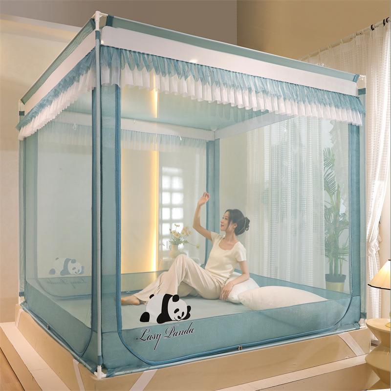 家纺防蚊虫拉链坐床式蚊帐三开门全底蚊帐方顶拉链式宫廷蚊帐