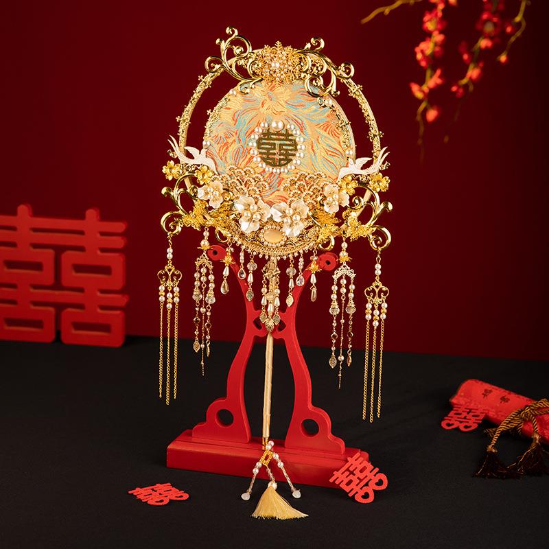 七时吉祥新娘手捧花中式婚礼秀禾服团扇喜扇结婚迎亲手工团扇婚扇