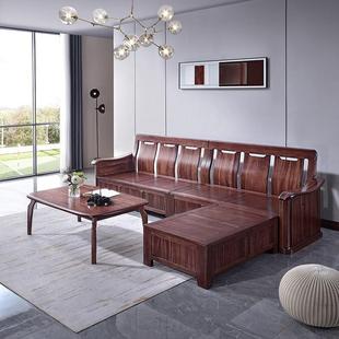 现代新中式乌金木全实木沙发小户型客厅冬夏两用高箱储物布艺沙发