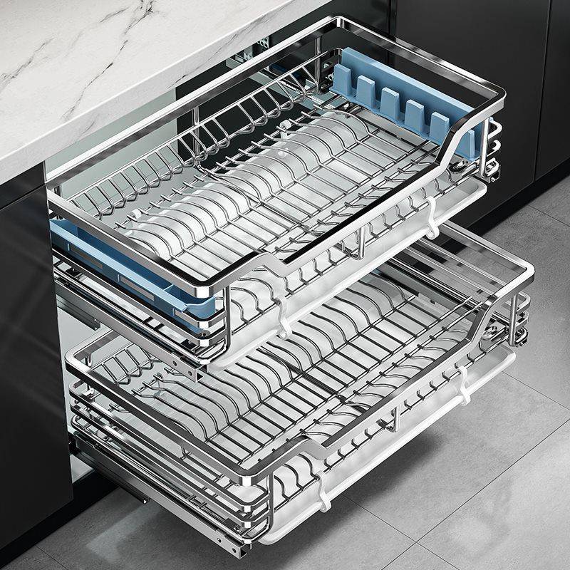 304不锈钢拉篮厨房橱柜抽屉收纳置物碗篮双层厨柜内碗架放碗