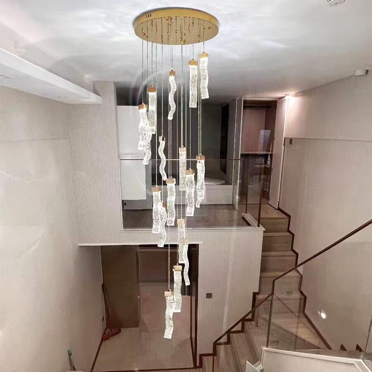 楼梯K9水晶吊灯新款后现代简约别墅挑高楼中楼复式旋转楼梯间长吊