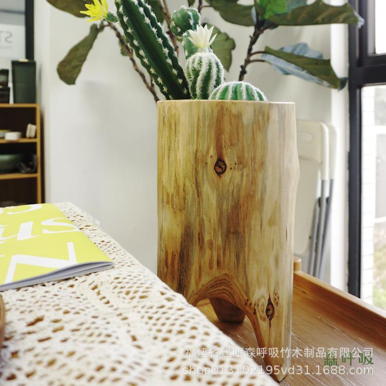 杉木落地花器绿植栽种花盆民宿客厅餐厅样板间大号日式森系风摆件