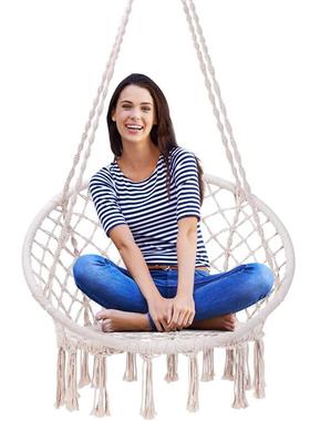 北欧田园风室内阳台户外秋千吊椅摇篮棉绳编织流苏吊篮