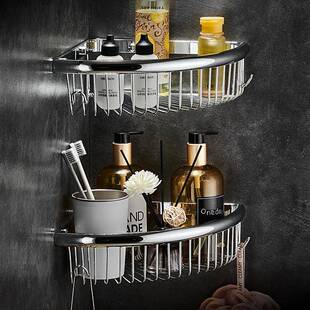 免打孔浴室置物架全铜卫生间壁挂三角形架子厕所壁挂转角收纳网篮