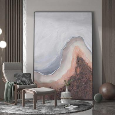 现代轻奢北欧风抽象玄关画沙发海滩风景背景画装饰画落地摆件