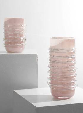 现代简约灰绿色玻璃螺旋开口花瓶样板间售楼处餐桌玄关插花花器