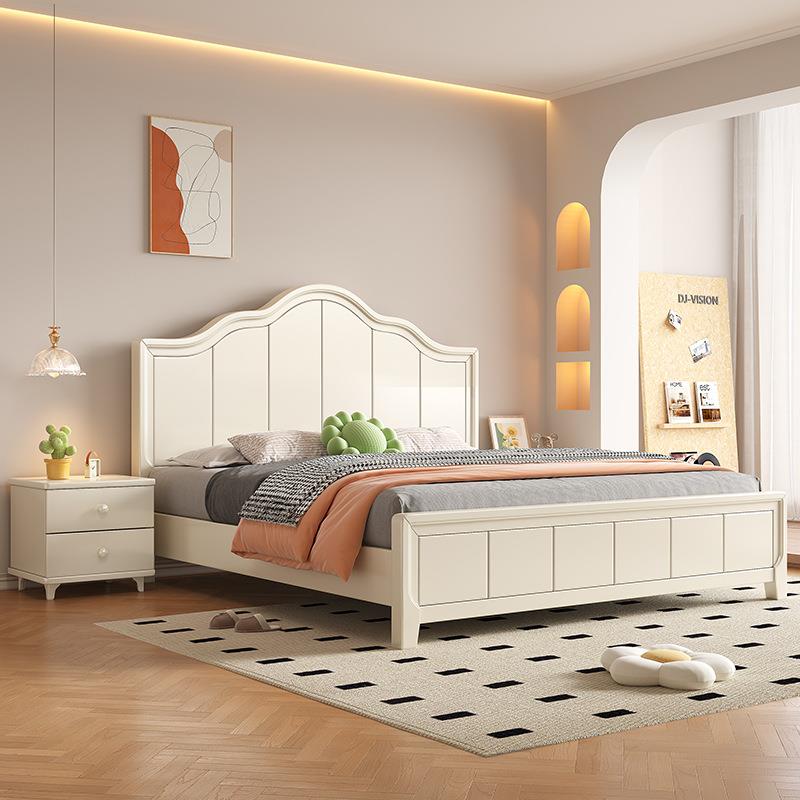 北欧实木床现代简约白色1.5m单双人床奶油风公主床1米8主卧储物床