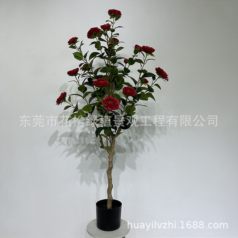 仿真绿植室内盆栽花树装饰植物假客厅摆件北欧落地茶花花树茶玫瑰