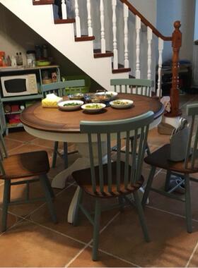 8V501款美式圆餐桌地中海风格餐桌全实木小户型伸缩餐桌