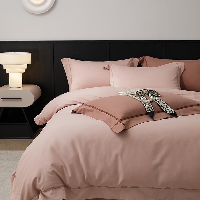 高端简约140支贡缎磨毛四件套秋冬超柔纯色全棉被套床单裸睡床品