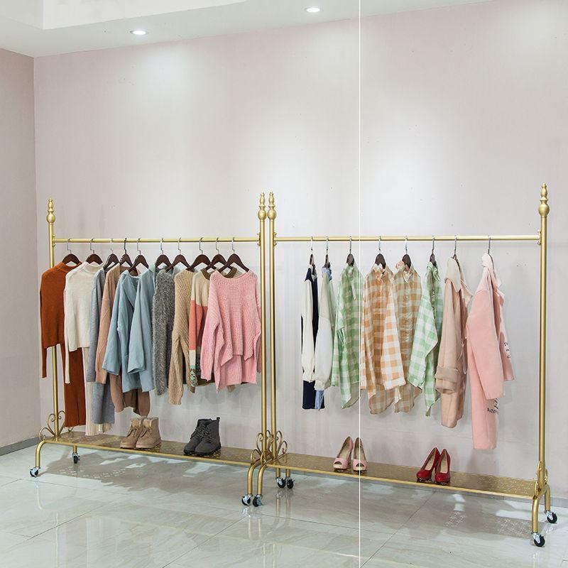 女装服装店货架衣架展示架金色落地式童装店衣服挂衣中岛摆摊架子