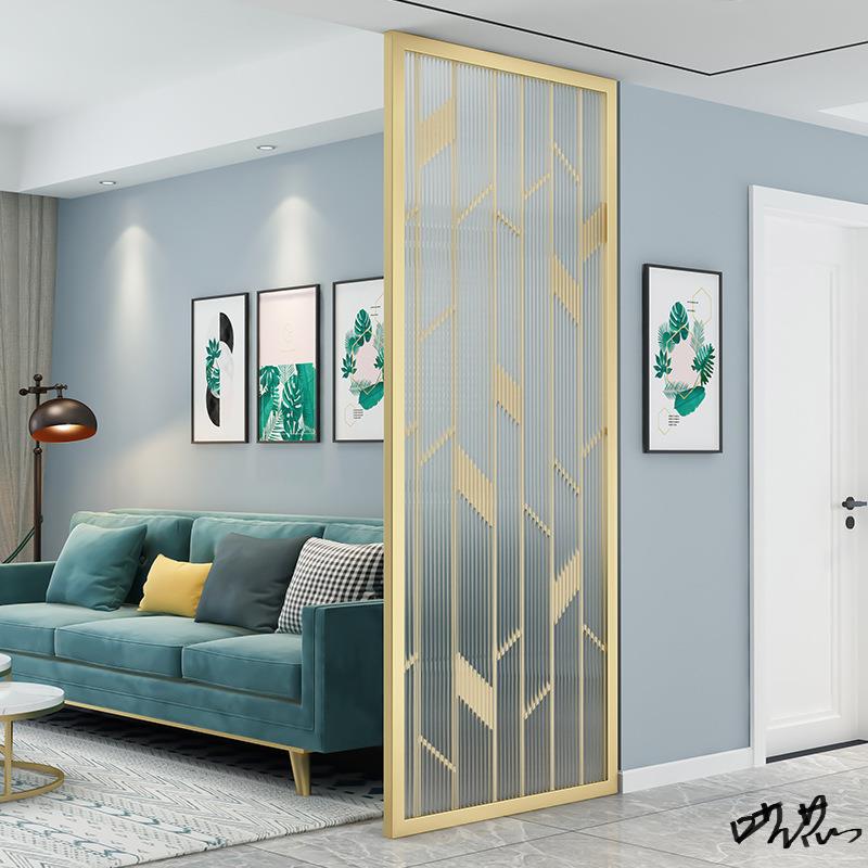 轻奢不锈钢屏风餐厅铁艺大堂玄关简约复古花格新农村卧室北欧