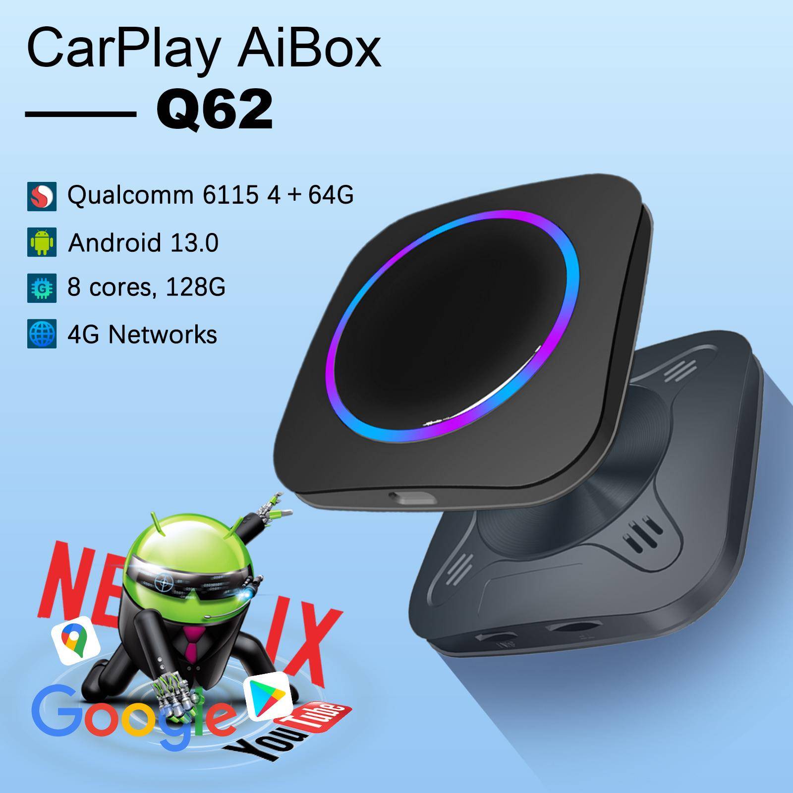 iHeylinkit现货北美版CarPlay安卓盒子高通662安卓13YouTube