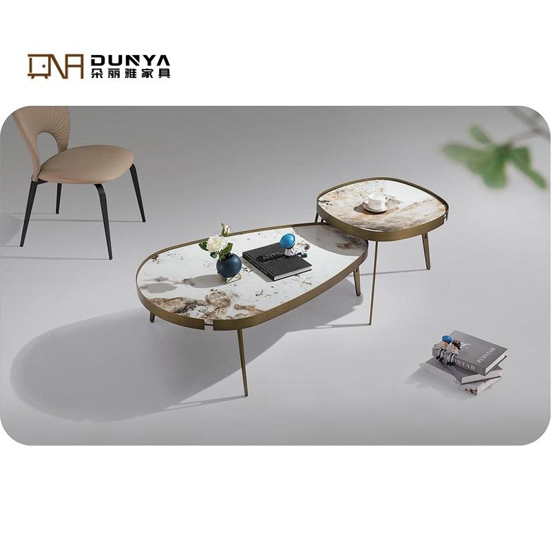 意式极简岩板茶几现代简约轻奢小户型客厅椭圆形大小茶几组合家用