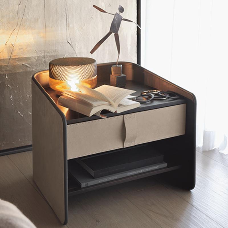 意式轻奢皮床头柜高级感实木现代简约创意极简大尺寸设计师款