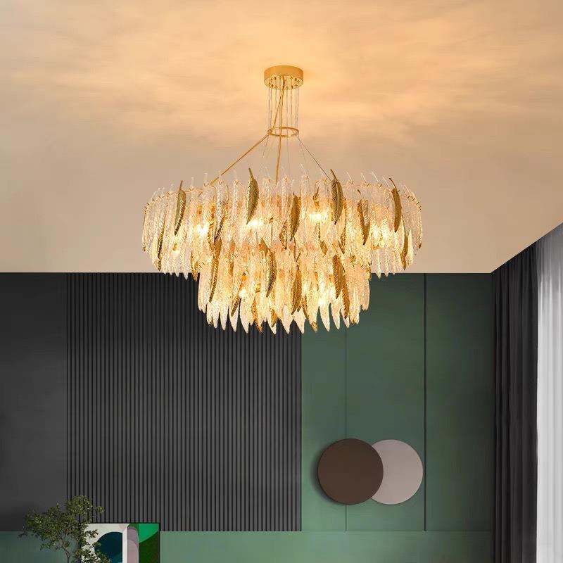 轻奢网红客厅吊灯现代简约新款房间羽毛餐厅灯水晶卧室灯