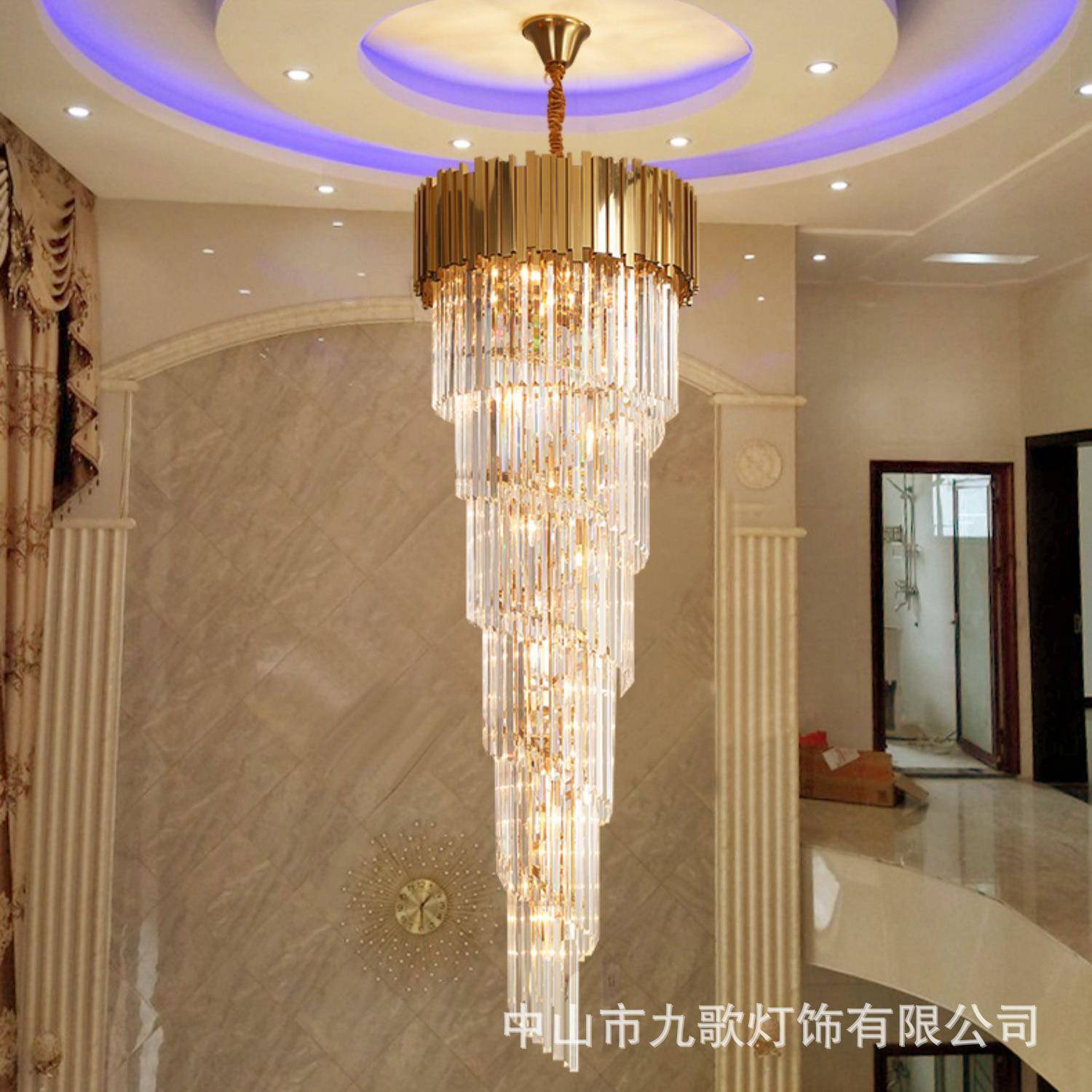 复式楼中楼吊灯轻奢水晶灯别墅客厅楼梯间吊灯后现代旋转长吊灯