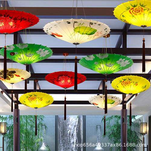 新中式雨伞吊灯创意中国伞形灯复古火锅店湘菜餐厅灯笼