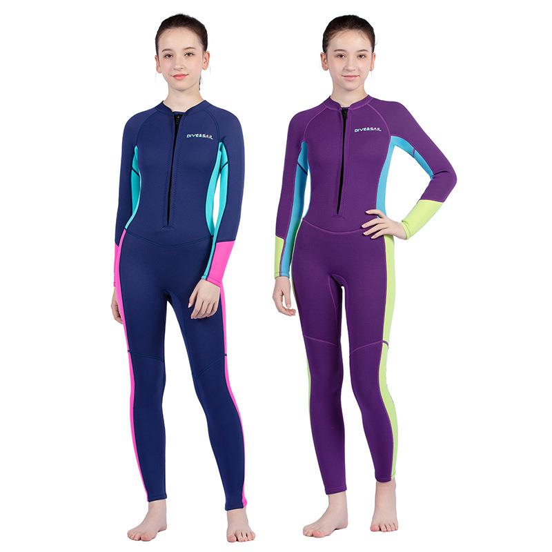 2.5MM儿童潜水服女中大童连体潜水衣防晒保暖冲浪服水母泳衣